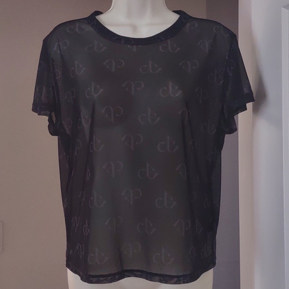 Divided Tops - Women's Divided by H&M Black Short Sleeve Mesh Tee Shirt - Size XL